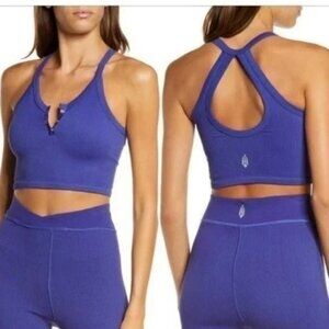 NWT - Free People Dark Blue Ribbed Henley Athletic Crop Tank Top - XS